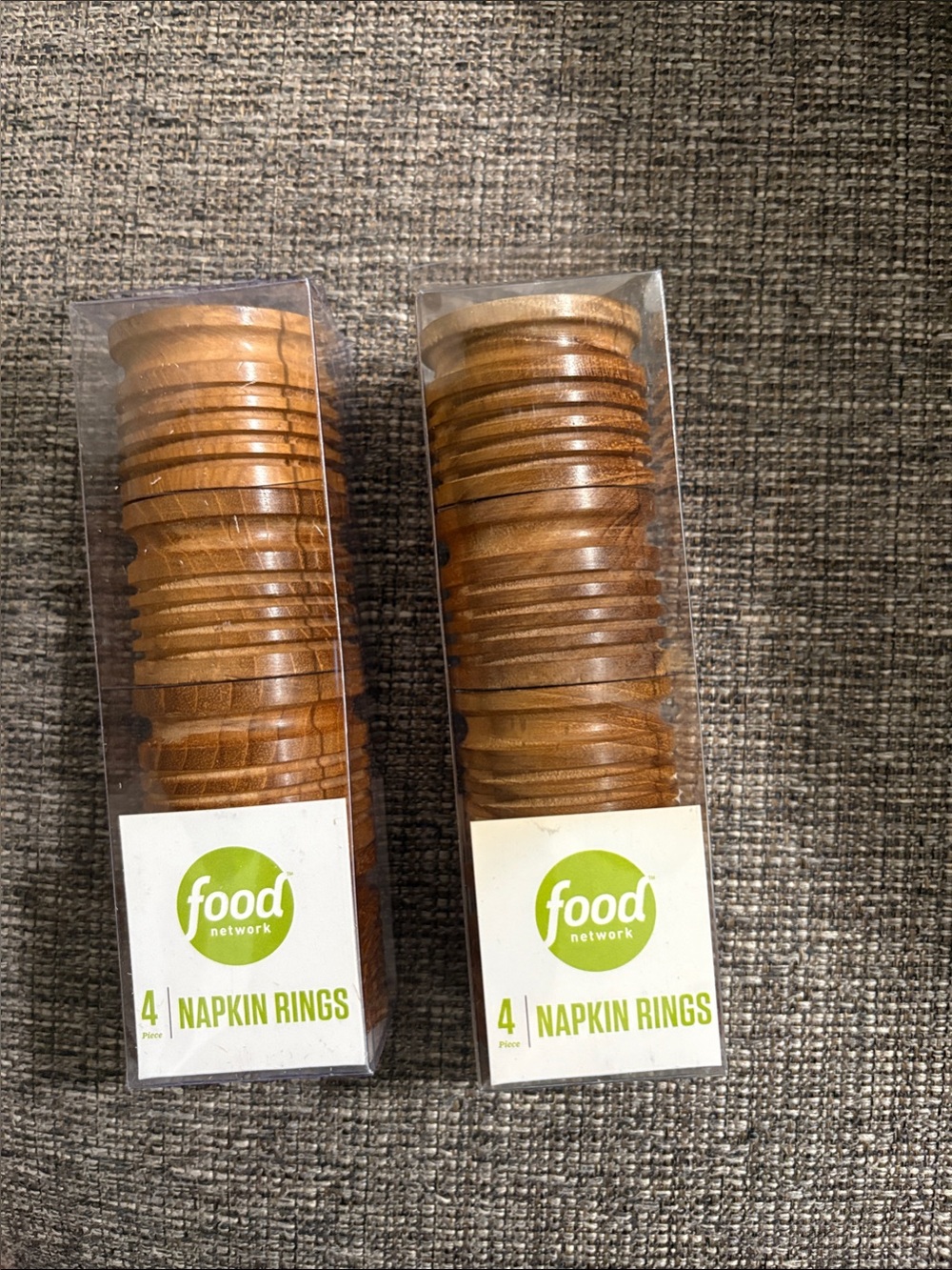 Food Network Wooden Napkin Rings in Warm Brown Tones (8) NEW
